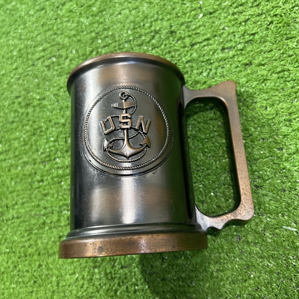 Vintage United States Navy Coffee Mug 90s Metal Tankard USN Embossed Anchor